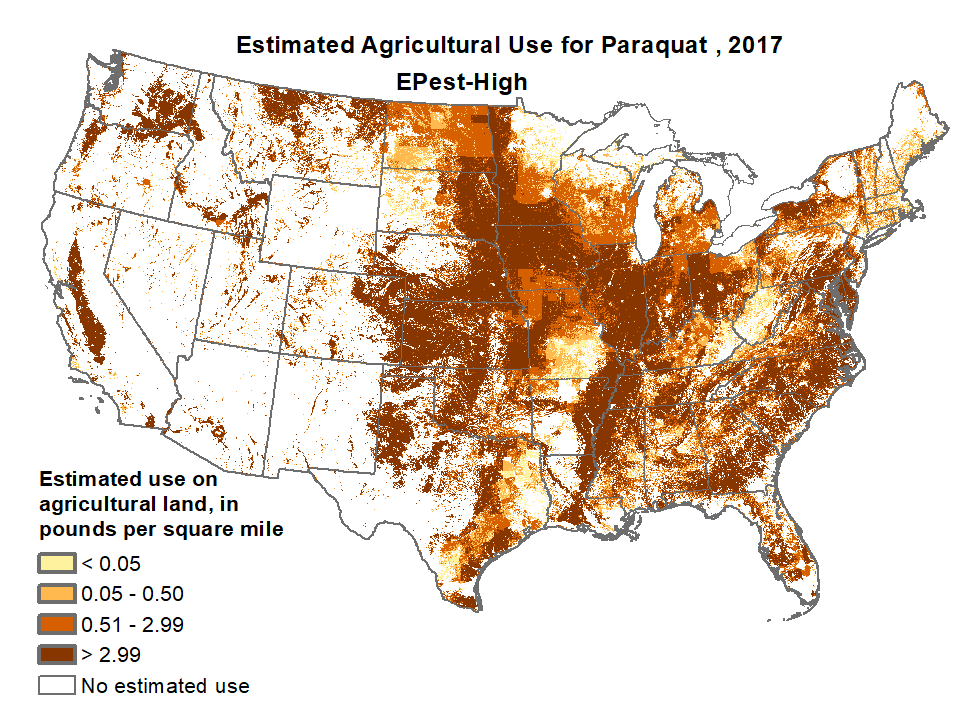 Map of Paraquat use in the United States.
