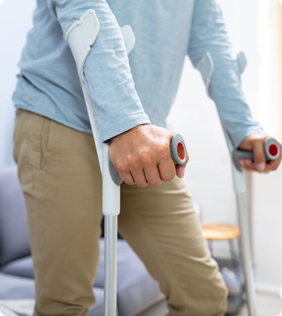Injured person photo on crutches