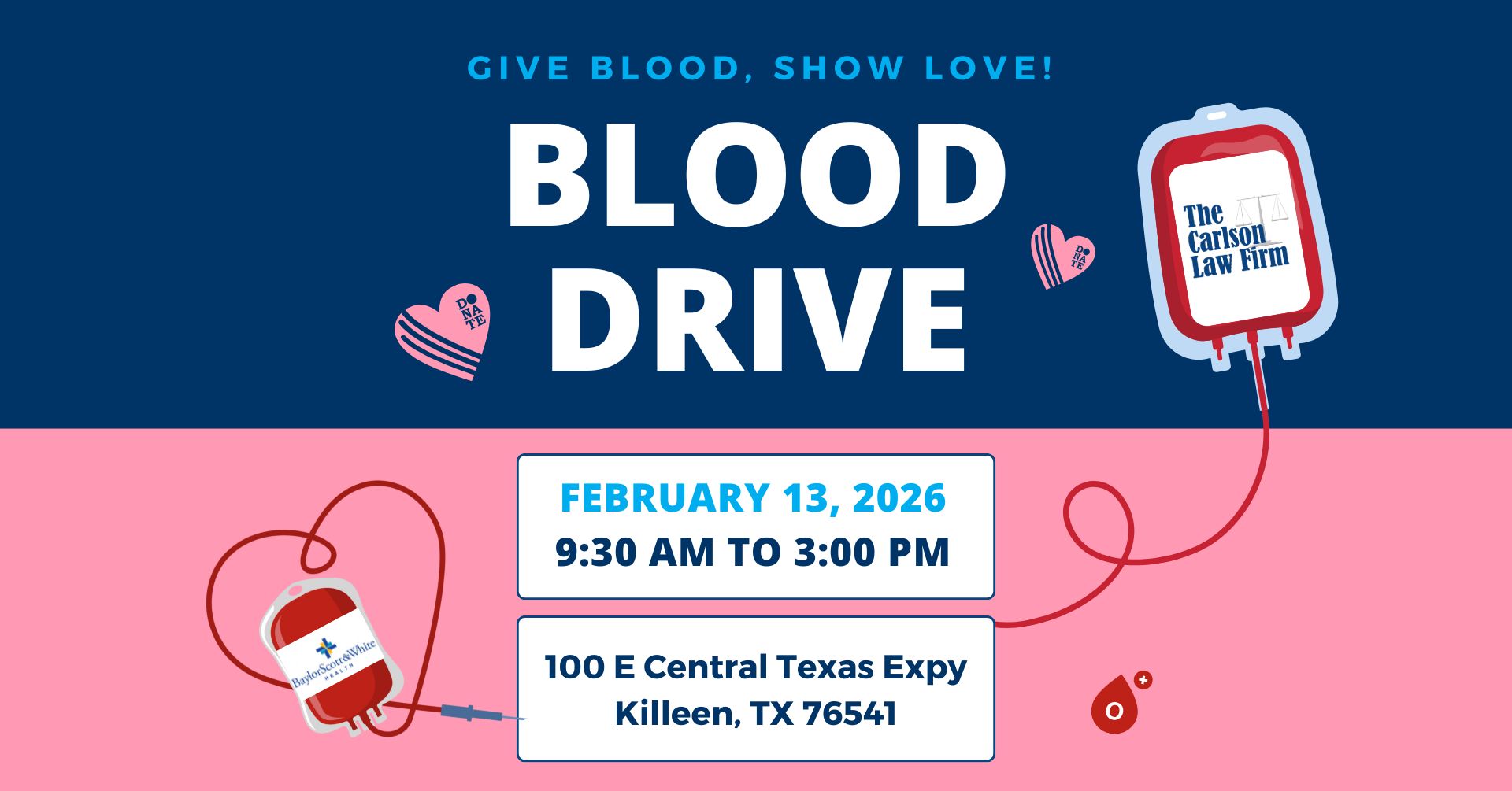 Winter 2026 blood drive at personal injury law firm, Carlson Law Firm