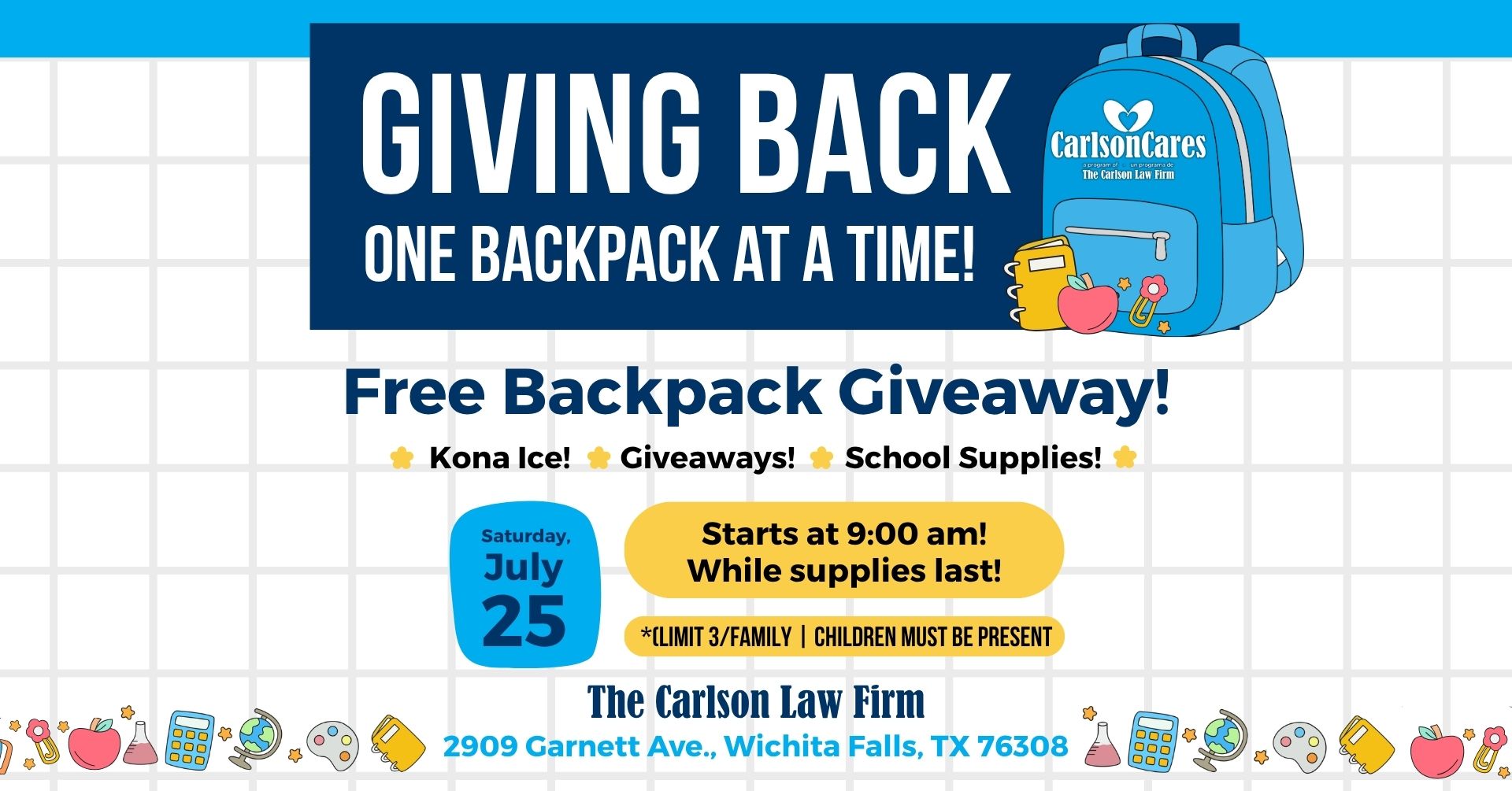 Wichita Falls Backpack Giveaway 2026