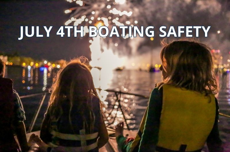 Family enjoying recreational boating on a Texas lake during the Fourth of July holiday weekend.