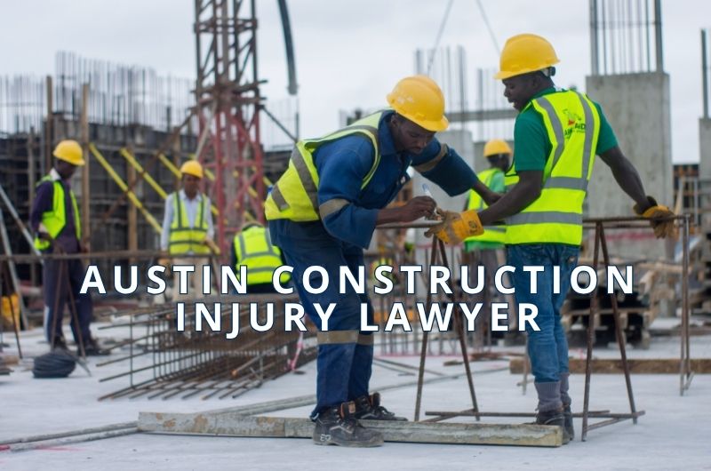 Construction workers at an active commercial construction site in Austin, Texas.