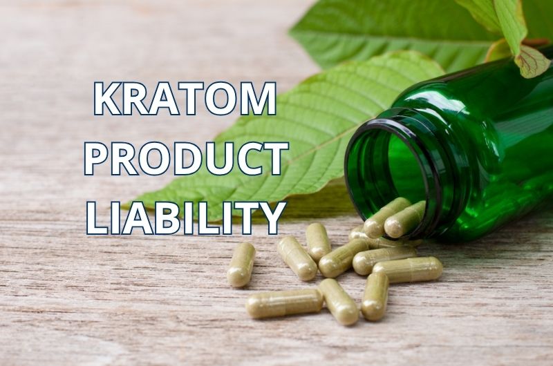 Bottles and capsules representing kratom dietary supplements and product safety concerns.