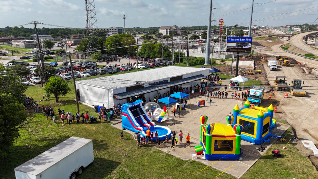 Waco Backpack Giveaway event drone shot showing family-friendly activities and fun.