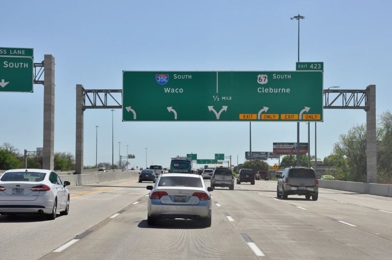 Traffic traveling through an Interstate 35 construction zone in Waco, Texas.