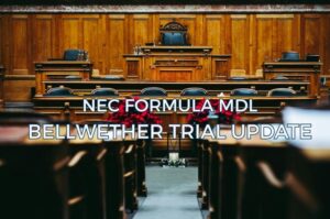 Courtroom representing a bellwether trial update in the NEC infant formula MDL.