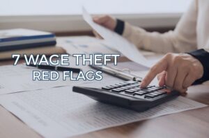 Calculator and financial records representing common wage theft red flags