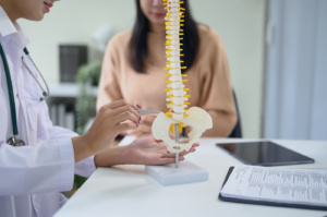 A doctor-patient spine consultation for a spinal cord stimulator