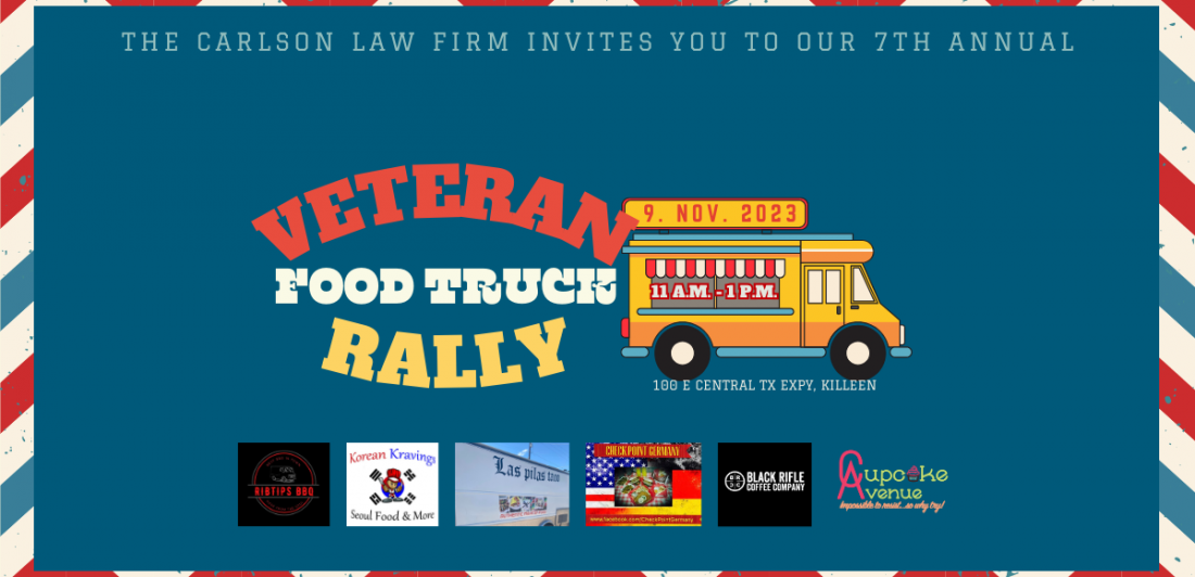 2023-ENG-Blog-Vet-food-Truck-Rally-E Carlson Law Firm Veteran Food Truck Rally Graphic