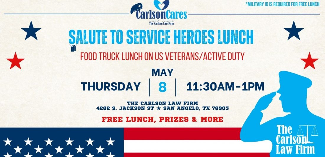 Salute to Service Lunch for Heroes, free event for veterans and active military hosted by Carlson Law Firm