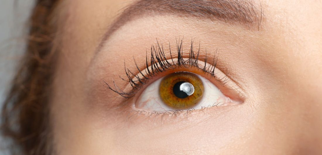 Brown-eyed female face, closeup Image of a woman's eye up close