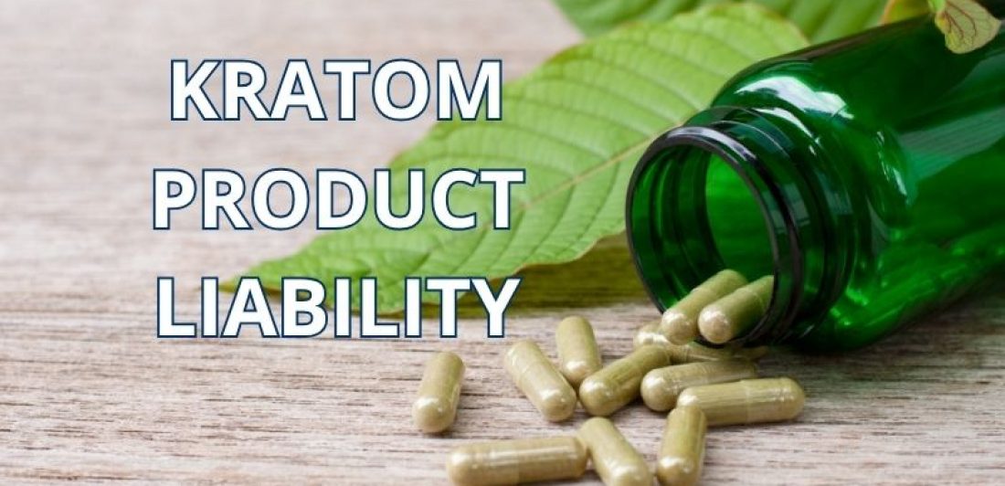 Bottles and capsules representing kratom dietary supplements and product safety concerns.