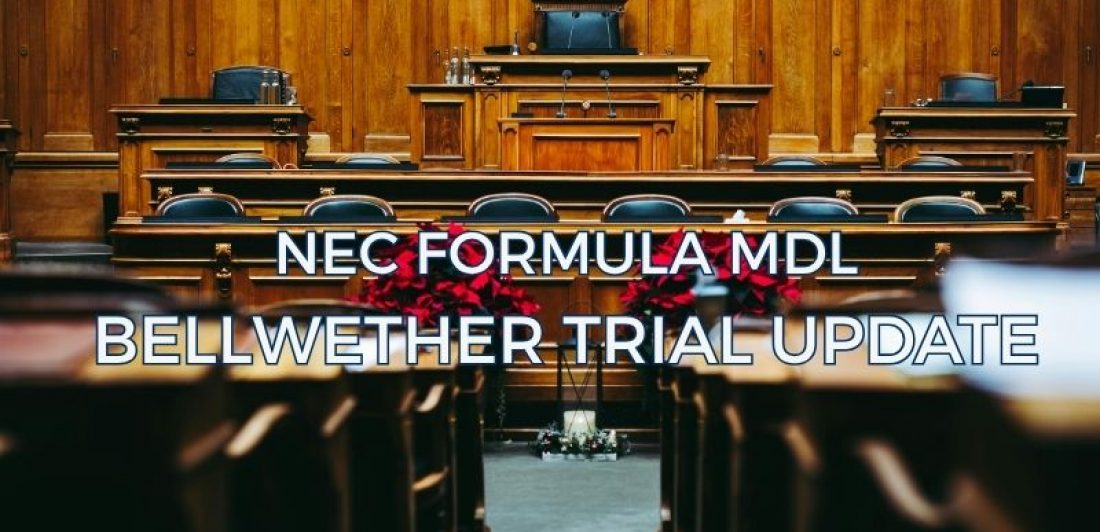 Courtroom representing a bellwether trial update in the NEC infant formula MDL.