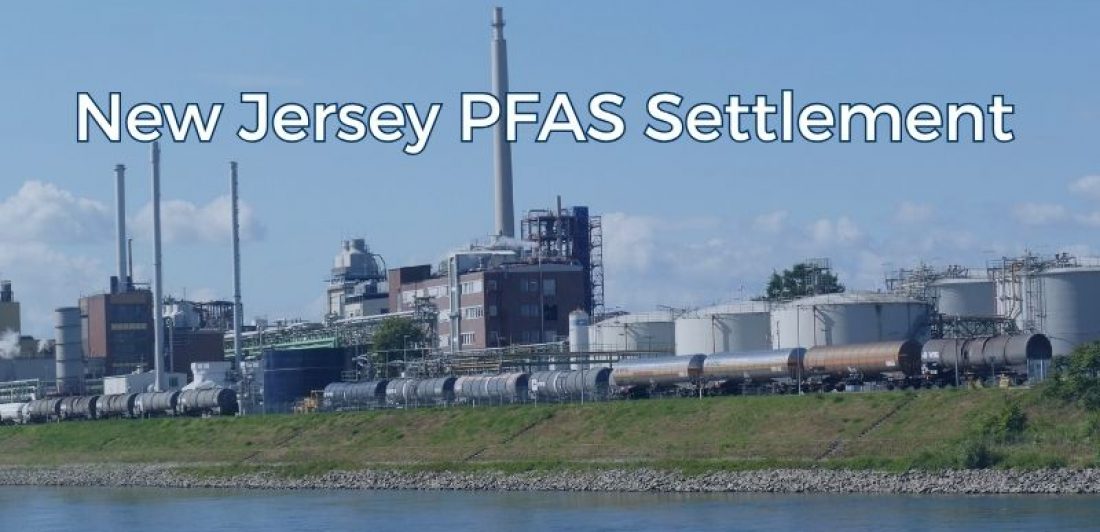Industrial facility near a waterway related to PFAS contamination concerns in New Jersey.