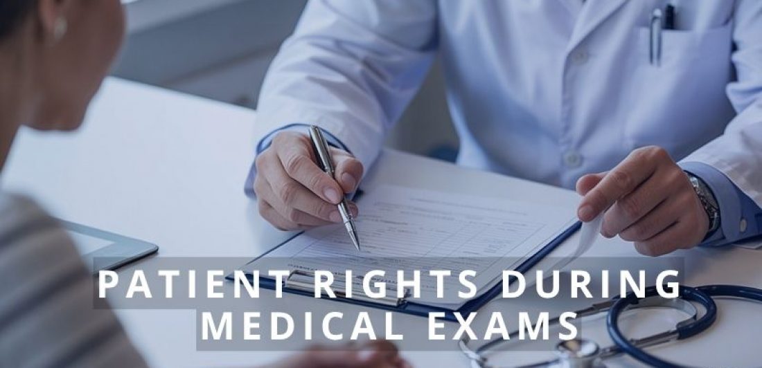 Patient discussing medical examination and healthcare rights with a doctor.