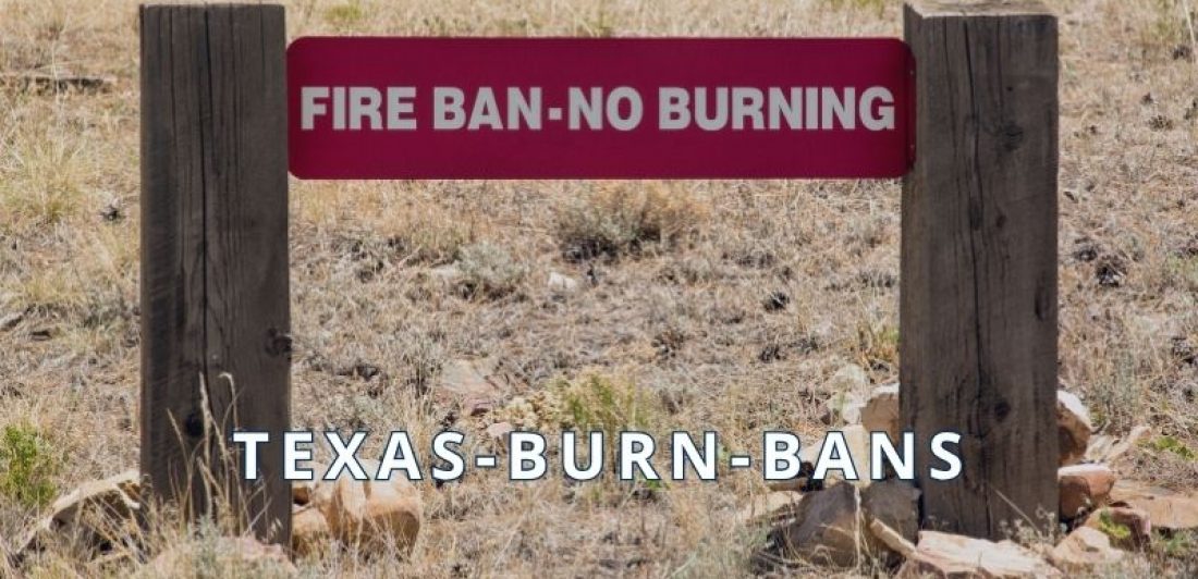 Warning sign during a Texas burn ban amid dry conditions and wildfire risk.